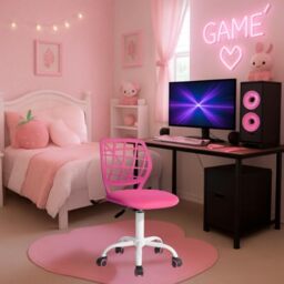 FurnitureR Ergonomic Computer Gaming Chair Home Entertainment Video and Computer Game,E-Sports Leisure Time Play for Teen Boy Girl,Height Adjustable with Lumbar Support,360 Swivel Caster,pink I