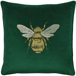 Paoletti Hortus Cushion Cover – Bee Embroidered, Luxurious Velvet Accent, Square Cushion Cover (Green Emerald – 50x50 cm)