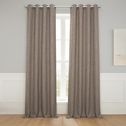 HPD Half Price Drapes - Grommet Faux Linen Curtains for Living Room (1 Panel) - 50W X 84L - Textured Room Darkening Curtains for Bedroom 84 Inches Long - Drapes for Home Decor, Dutch Cocoa