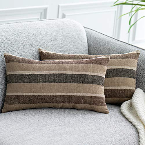 Natus Weaver 2 Pieces Decorative Classic Retro Stripe Throw Pillow Cover Soft Faux Linen Modern Farmhouse Lumbar Cushion Case for Sofa Bedroom Car 12 x 20 Inch Black Brown Mixed