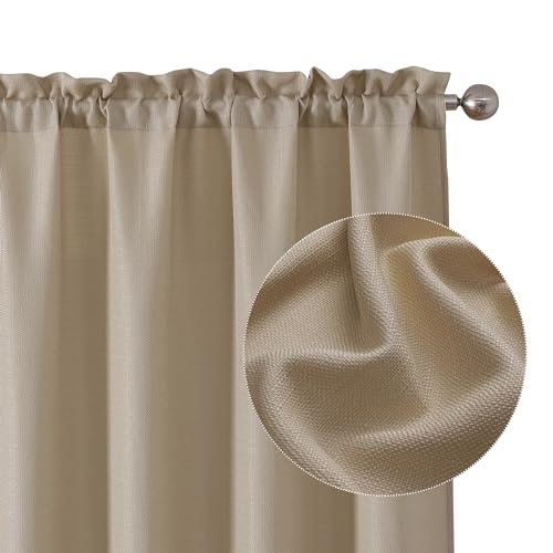 Chyhomenyc Camel Curtains 90 Inch Length 2 Panels Set, Faux Linen Textured Semi Sheer Light Filtering Soft Airy Privacy Farmhouse Curtain Drapes for Living Room Bedroom, 40 Wx90 L Inches