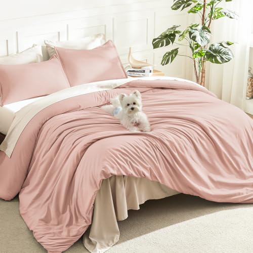 Litanika Blush Pink California King Comforter Set, 3 Pieces Solid Bedding - Soft Fluffy Down Alternative All Season Quilt Blanket