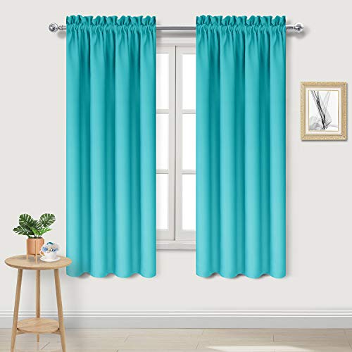 DWCN Blackout Curtains ??? Thermal Insulated, Energy Saving & Noise Reducing Bedroom and Living Room Curtains, Turquoise, W 42x L 63 Inch, Set of 2 Rod Pocket Curtain Panels