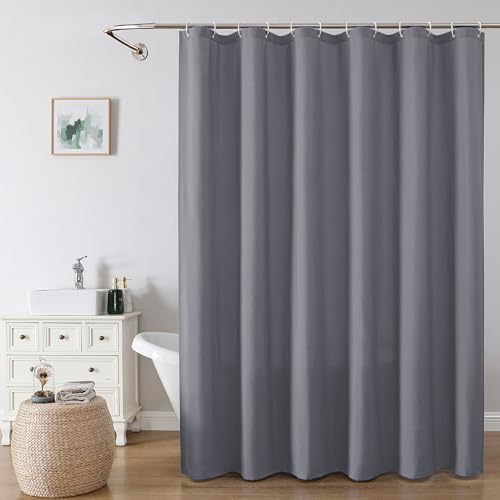OVZME Zora 78 Inch Shower Curtain Set with 12 Plastic Hooks, Plain Fabric Grey Shower Curtain for Bathroom - Long Shower Curtain, Water Resistance, Machine Washable Soft Cloth, 72WX78L, Grey