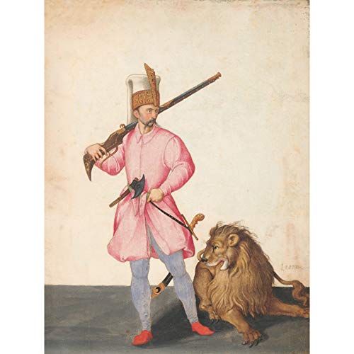 Artery8 Ligozzi Janissary Of War With Lion Ottoman Soldier Premium Wall Art Canvas Print 18X24 Inch