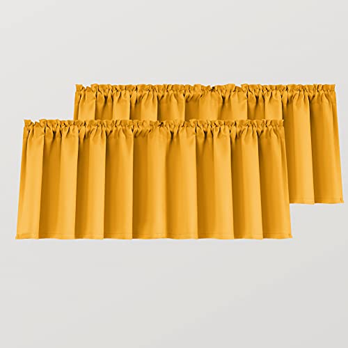 Mrs.Naturall Yellow Window Valances for Kitchen Living Room, Rod Pocket Mustard Valance Curtains for Bathroom Bedroom 2 Pack, 52x18 Inch