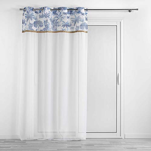 Douceur d'Intérieur, Amazonia Net Curtain with Eyelets (140 x 240 cm) Blue, Sandblasted Top Finish and Jute