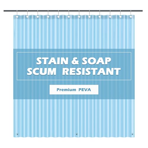 EHZNZIE Shower Curtain Liner Light Weight PEVA, Shower Liner 72x72 Inches, Waterproof, No Chemical Smell with 12 Rust Proof Metal Grommets for Bathroom Shower Curtain, Clear Blue