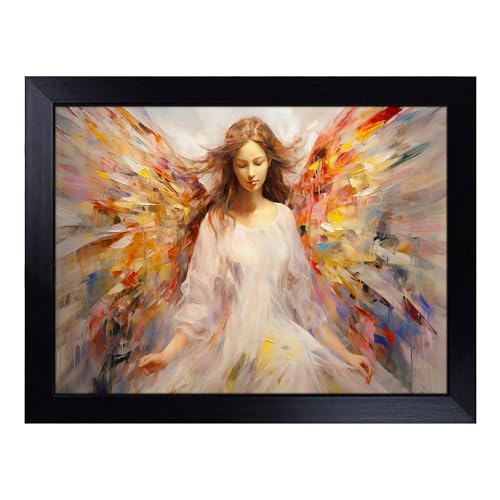 Lap Tray with Bean Bag Cushion, Angel Impressionism - Handmade in the UK, Raised Wooden Edge, Padded Cushion, Heat-Resistant Wipe-Clean Surface, for Meals, Laptops and Crafts