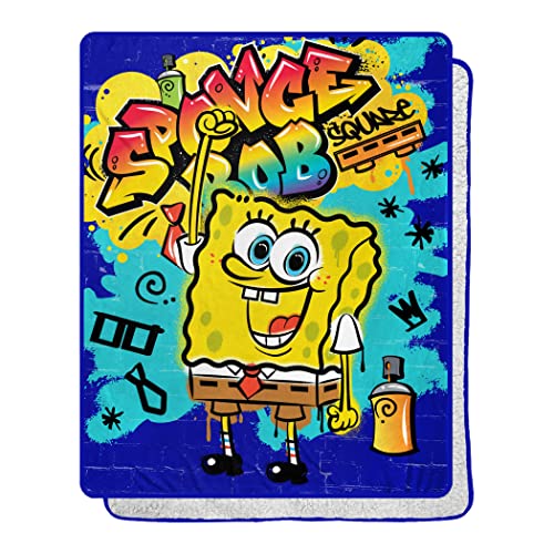 "Northwest Squarepants Silk Touch Sherpa Throw Blanket, Polyester, Spongebob Graffiti Bob, 40"" X 50\"