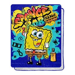 "Northwest Squarepants Silk Touch Sherpa Throw Blanket, Polyester, Spongebob Graffiti Bob, 40"" X 50\"