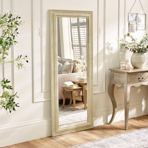 Julian Bowen Alanis Full Length Mirror, Rectangular, White - H170 x W70cm - Modern Mirror with Textured Frame for Bedroom & Living Room, No Assembly Required