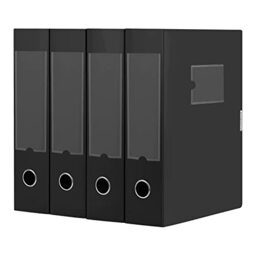 HUA JIE A4 Storage File Boxes Plastic Archives Cases with Lid, File Folder Organizer Document Storage Filing Box for office,31×7.5×23.5 cm, Black(Pack of 4)