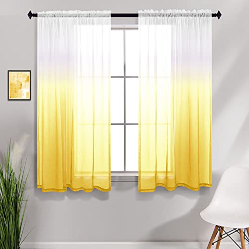 KOUFALL Ombre Faux Linen Sheer Curtains-Yellow-42x45