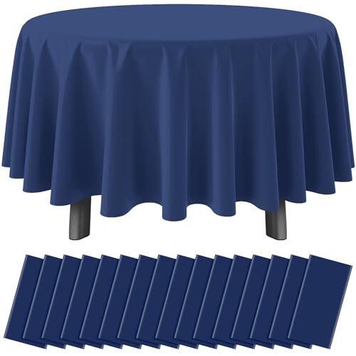 16 Pack Navy Blue Plastic Tablecloth for Round Tables, Premium Decorative Navy Blue Disposable Table Cloths for Parties, Navy Round Party Table Cover for Birthday Wedding Banquet Event, 84 Inch