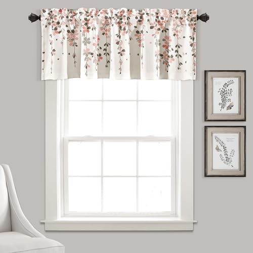 "Lush Decor Weeping Flower Room Darkening Window Curtain Valance, Blush & Gray, 18"" L x 52"" W"