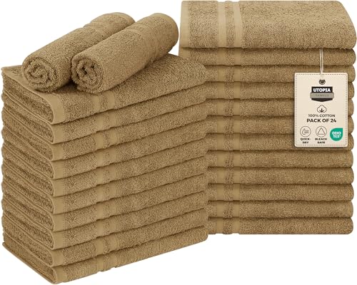 "Utopia Towels Bleach Proof Cotton Salon Towel 16"" x 27"", 100% Cotton Gym Hand Towel, 24-Pack, Camel"