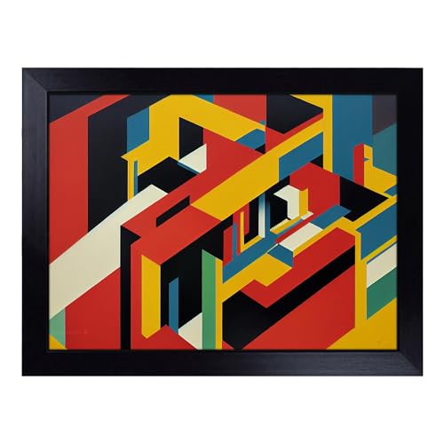 Lap Tray with Bean Bag Cushion, Abstract Bauhaus - Handmade in the UK, Raised Wooden Edge, Padded Cushion, Heat-Resistant Wipe-Clean Surface, for Meals, Laptops and Crafts