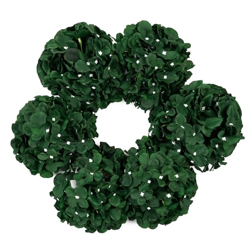 "DuHouse 8.7"" Silk Hydrangea Flower Heads with Stems Fake Hydrangeas Flowers for DIY Wedding Centerpiece Home Decor,Pack of 6(Dark Green)"