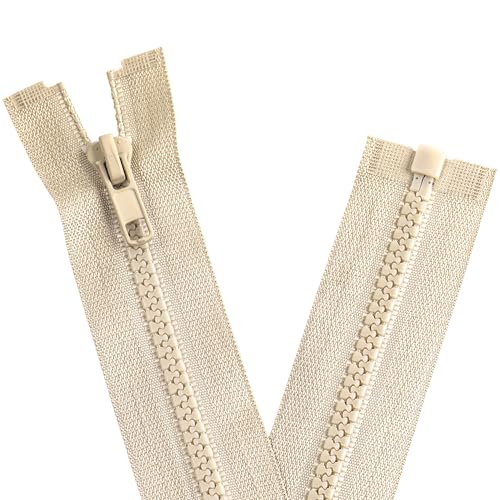 YAKA 4PCS #5 21 inch Separating Jacket Zippers for Sewing Coats Jacket Zipper Black Molded Plastic Zippers Bulk DIY Tools for Garment/Bags/Home Textile Bags Pillow Tent Tailor (Light Beige, 21 inch)