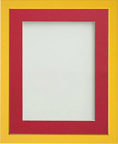 Frame Company Jellybean Range Mustard Yellow Wooden A4 Picture Photo Frame with Red Mount for Image 10x6 inch * Choice of Colours & Sizes* Fitted with Perspex
