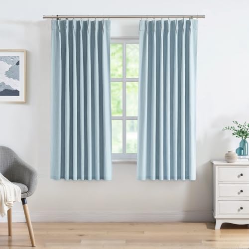 "Pinch Pleated Blackout Curtain Panels with Full Blackout Liner Linen Texture Window Treatment Sets with Back Tab for Living Room Bedroom Thermal Insulated Drape with 9 Hooks, 40""x72""x2, Dusty Blue"