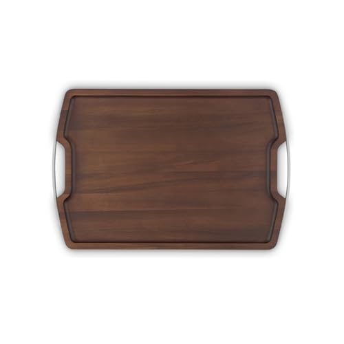 Sur La Table Core Rectangular Serving Tray, Made from Strong Acacia Wood, Brushed Nickel Handles, Walnut Colour, SLT847114