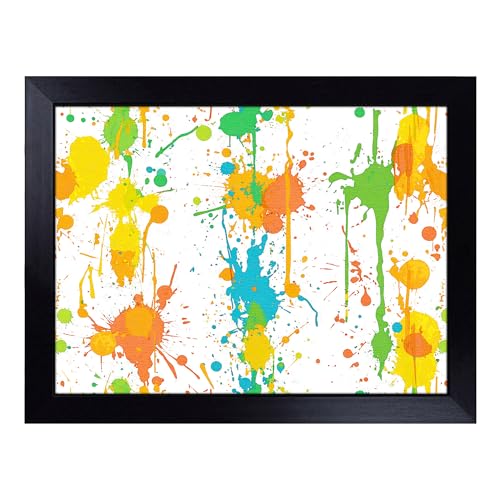 Lap Tray with Bean Bag Cushion, Paint Splash Abstract - Handmade in the UK, Raised Wooden Edge, Padded Cushion, Heat-Resistant Wipe-Clean Surface, for Meals, Laptops and Crafts