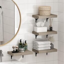 Furinno TANNA Floating Shelves for Wall Set of 4, 38.1cm Bathroom Wall Shelf, Wall Mounted Shelf, for Bathroom Organizers and Storage, Living Room, Natural