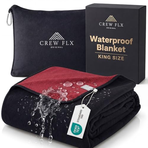 "Waterproof Blanket for Bed ??? Reversible Plush Throw with Leakproof TPU Layer ??? Stain Resistant, Washable Bed Protector with Soft Fleece Travel Bag (82""x82"") ??? Red/Black"