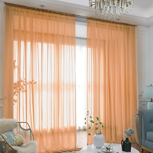"L&TEC Window Brown Sheer Curtains 72 Inches Long 2 Panels Sheer Curtain Basic Rod Pocket Panel for Bedroom Children Living Room Yard Kitchen (Brown, 52"" W x 72"" L - 2 pcs)"