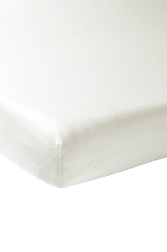 Meyco Home Basic Jersey Plain Fitted Sheet for 1 Person (Flat Sheet with Soft Jersey Quality, 100% Cotton, thanks to All-Round Elastic, Dimensions: 120 x 200 cm), Warm White