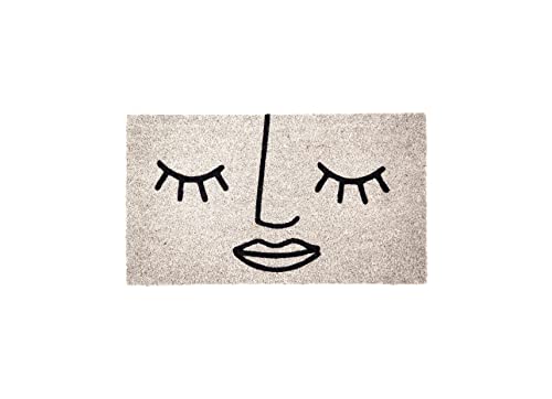 Fisura - Original Coconut Doormat with PVC Anti-slip Backing, dirt trapper door mats indoor & outdoor, Entrance Doormat. Hand Painted. Size: 70 cm x 40 cm. (Face, white)