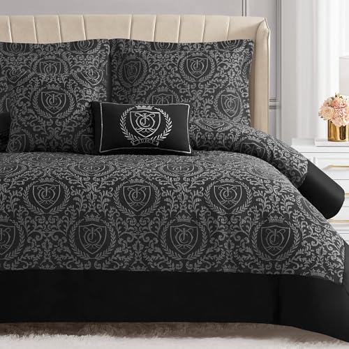 Juicy Couture Dovona Bedding Set 5-Piece King Comforter Set, Black