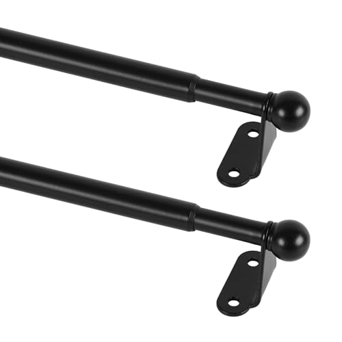 "KXLife 2 Pack Adjustable Curtain Rod for Windows 30-54 Inch, 1/2"" Diameter, Small Cafe Decorative Window Curtain Rod with Brackets (Black)"