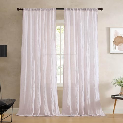 "French Connection - Charter Crushed, Window Curtain, Set of 2 Panels, Semi Sheer, Modern Home Decor, Drapes for Living Room, Dining Room, Bedroom, Dorm, Measures 50"" x 96"", Creamy White"