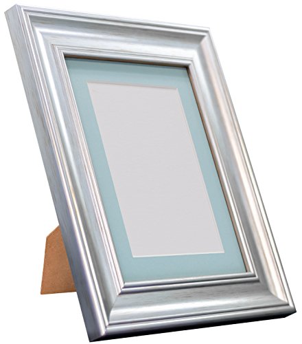 FRAMES BY POST Scandi Vintage Picture Photo Frame, Recycled Plastic, Silver with Blue Mount, 20 x 20 Image Size 16 x 16 Inch