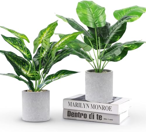 WUKOKU 2pcs Fake Plants Small Artificial Potted Plants Office Plants for Home Farmhouse Bathroom Bedroom Kitchen Desk Decor
