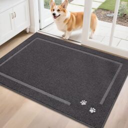 "BEQHAUSE Dog Door Mat for Muddy Paws 32""x48"" Dirt Trapper Absorbent Doormat Non Slip Entryway Rugs Washable Stain Resistant Welcome Floor Mat Soft Low-Profile for Front Back Door, Dark Grey"