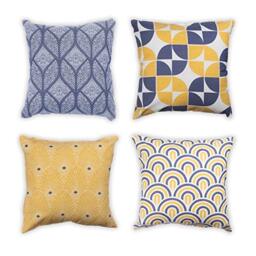 Penguin Home Set of 4 100% Slub Cotton Fabric Cushion Covers 45cm x 45cm Double Sided Square Pillow Covers with Invisible Zipper Pillow Cases for Living Room, Bedroom, Sofa (Grey/Yellow/White)