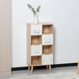 Home Source Kids Storage Cabinet ??? White Wooden Toy & Book Organiser with Animal Print Drawers ??? Children???s Storage Unit with Shelves & Wooden Legs ??? MDF Furniture, Flat Packed