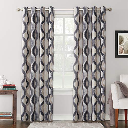 "Sun Zero 53437 Burbank Geometric Ogee Watercolor Print Energy Efficient Grommet Curtain Panel, 54"" x 95"", Gray"