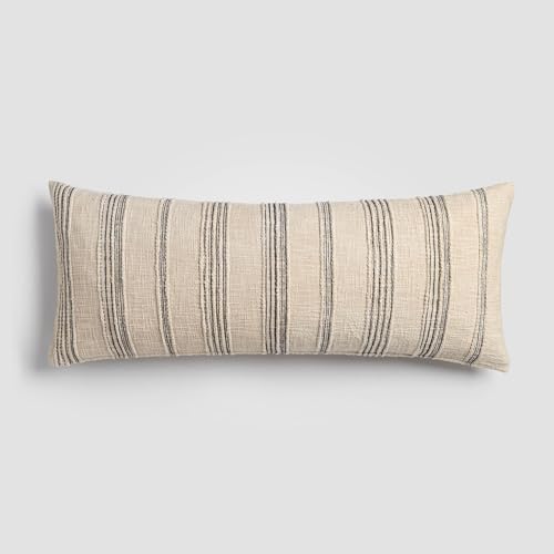 Crane Home Tide Stripe Lumbar Pillow, Blue & Ivory Stripes Decorative Throw Pillow with Insert, Handwoven Cotton, Luxury Accent Pillow for Sofa Couch or Bedroom
