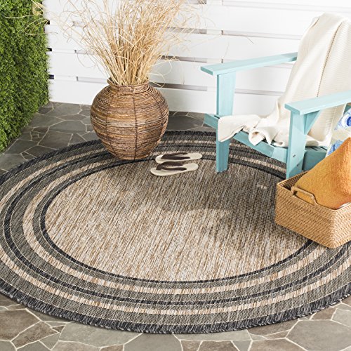 Safavieh Contemporary Rug for Living Room, Dining Room, Bedroom - Courtyard Collection, Short Pile, in Natural and Black, 160 X 160 cm