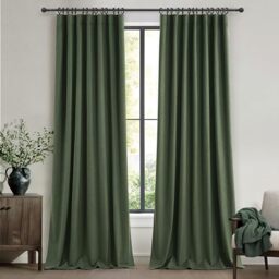 QJmydeco Back Tab Dark Olive Green Curtains 120 Inch Long 2 Panels Set for Living Room Bedroom, Rod Pocket/Pleated Light Blocking Extra Long Thermal Insulated Room Darkening Blackout Curtains/Drapes