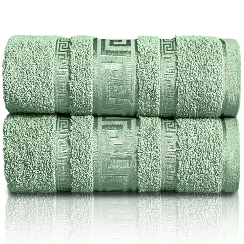 GC GAVENO CAVAILIA Extra Large Jumbo Bath Sheets Greek Towels for Bathroom - 2 Piece Super Absorbent Quick Dry Towel, 100% Egyptian Cotton Soft Fluffy Luxury Bath Towel Spa & Hotel (90x180cm),Green