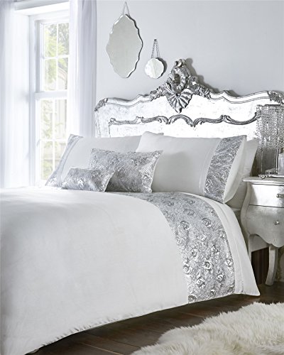 Krista Duvet Cover, Polycotton, White/Silver, Super King