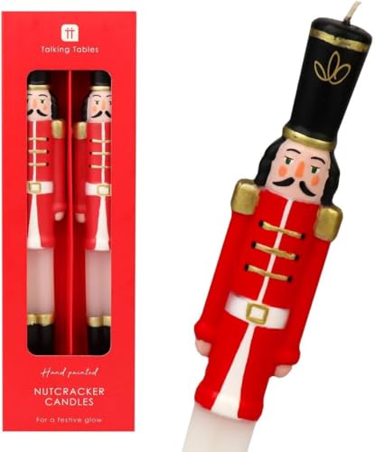 Talking Tables 2 x Hand Painted Nutcracker Dinner Candles 25cm Novelty Christmas Candlesticks, Unscented 6 Hour Burn, Festive Xmas Table Décor, Stocking Filler or Secret Santa Gift