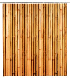 WENKO Bambusa shower curtain, curtain made of environmentally friendly, recyclable plastic film (PEVA), for shower and bathtub, waterproof, 180 x 200 cm, incl. 12 white shower curtain rings, brown