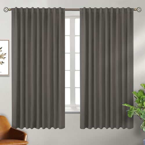 BGment Wide Blackout Curtains 63 inch - Rod Pocket and Back Tab Thermal Insulated Room Darkening Curtains for Living Room, 70 x 63 Inch, Grey, 2 Window Panels